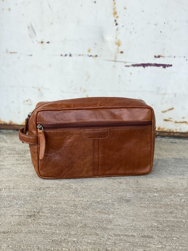Springfield toalettveske i skinn cognac