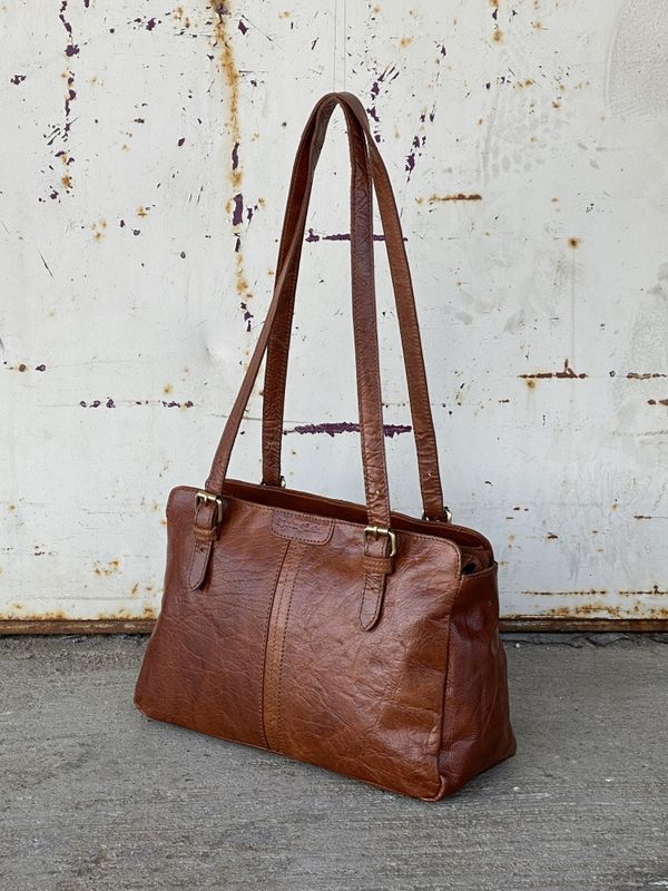 Springfield hand/sholderbag i skinn cognac