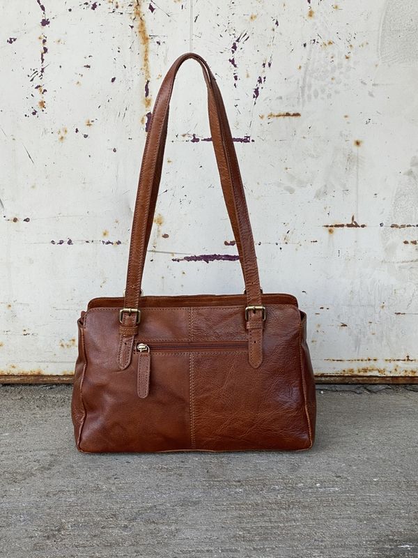 Springfield hand/sholderbag i skinn cognac