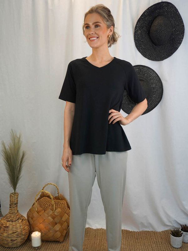Boheme Topp/M Kort Arm Bambus/Bomull Black