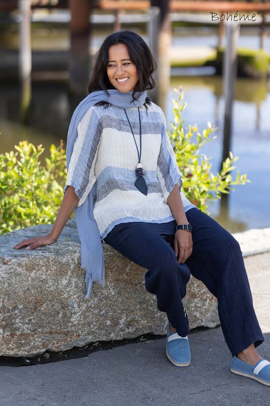 Boheme Linbukse M/Knapper i Navy