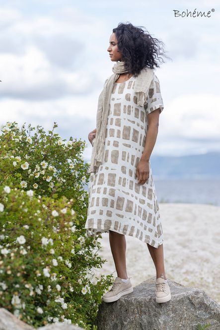 Hovedbilde Boheme Kjole i Linmix Sand Print