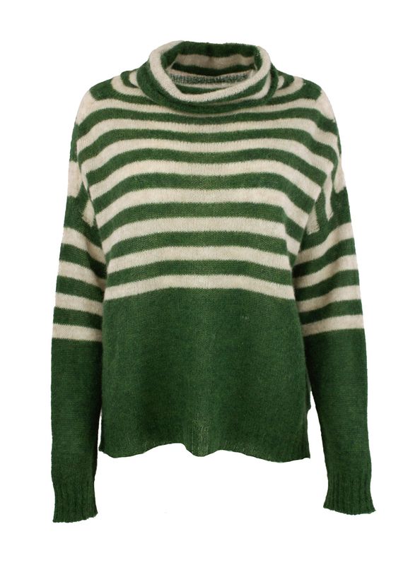 Boheme Stripet Ullgenser M/Krage i Forest Green