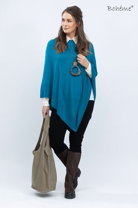 Hovedbilde Boheme Poncho M/Rund Hals i 100% Merino Petrol ...