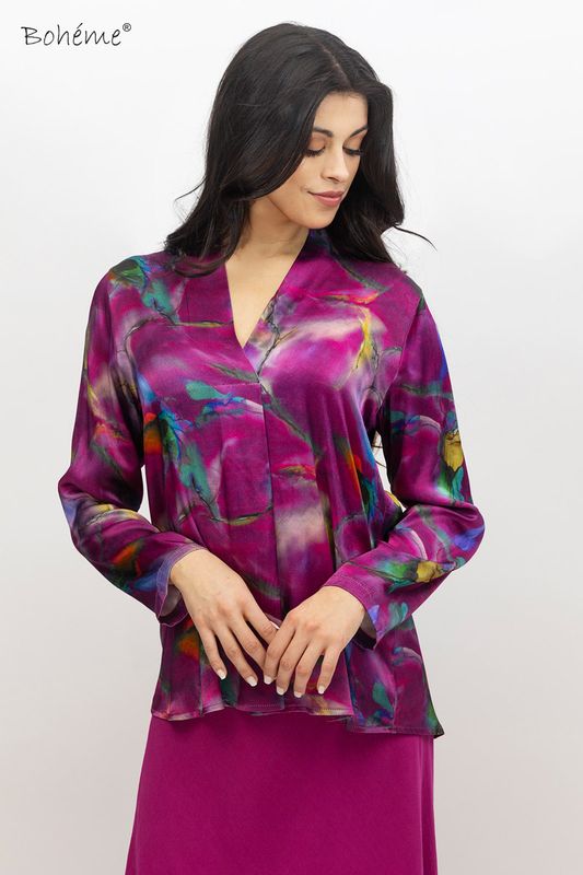 Boheme Sateng Bluse i Flerfarget