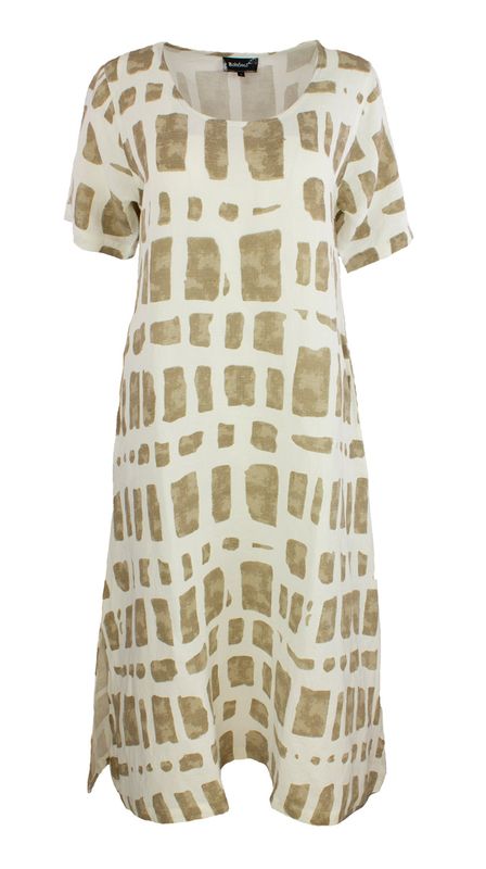 Boheme Kjole i Linmix Sand Print