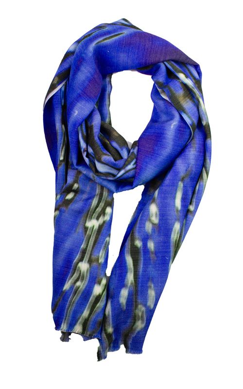 Boheme Scarf i Ull/Viscose Blue Print