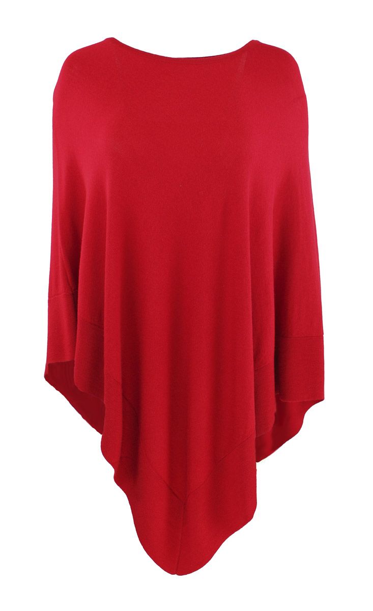 Boheme Poncho M/Rund Hals i 100% Merino Red